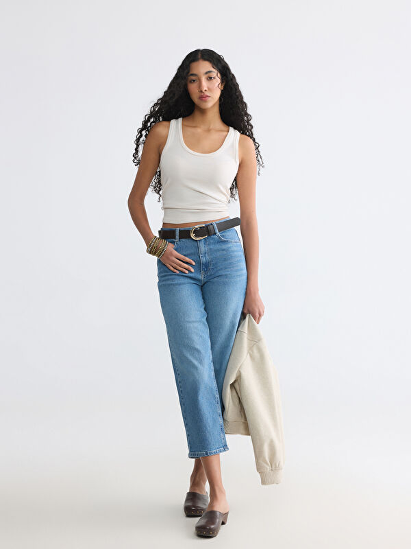 XSIDE Beli Kemerli Straight Fit Kadın Jean Pantolon