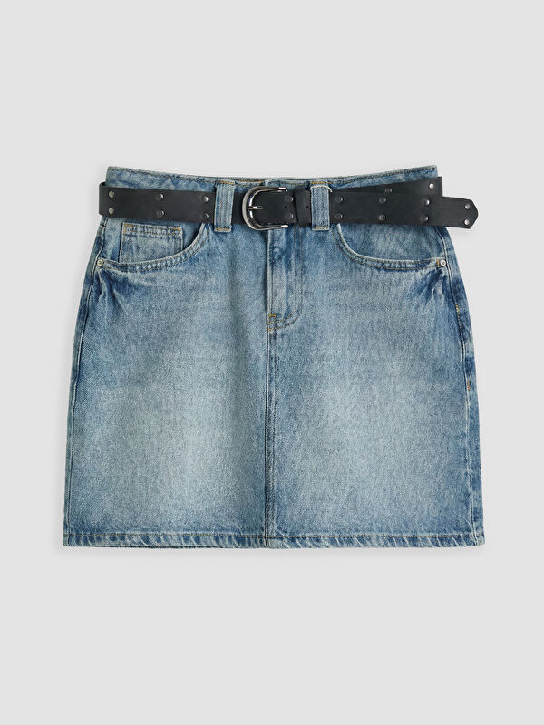 XSIDE Beli Kemerli Mini Jean Etek