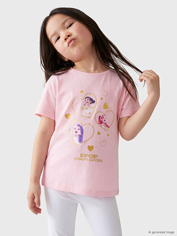 LCW Kids K-pop Demon Hunters Baskılı Kız Çocuk Tişört