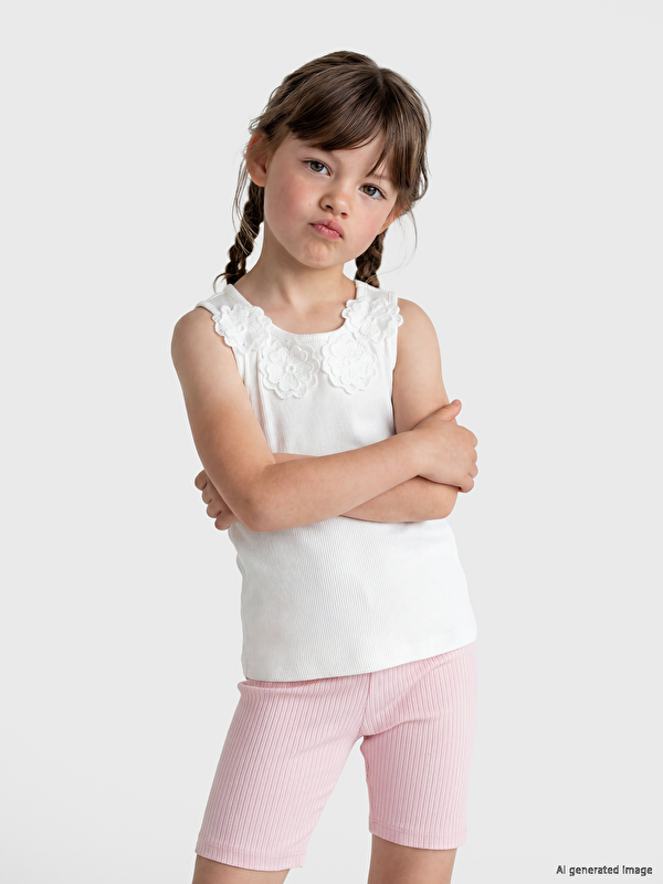 LCW Kids Çiçek Detaylı Kız Çocuk Fitilli Atlet