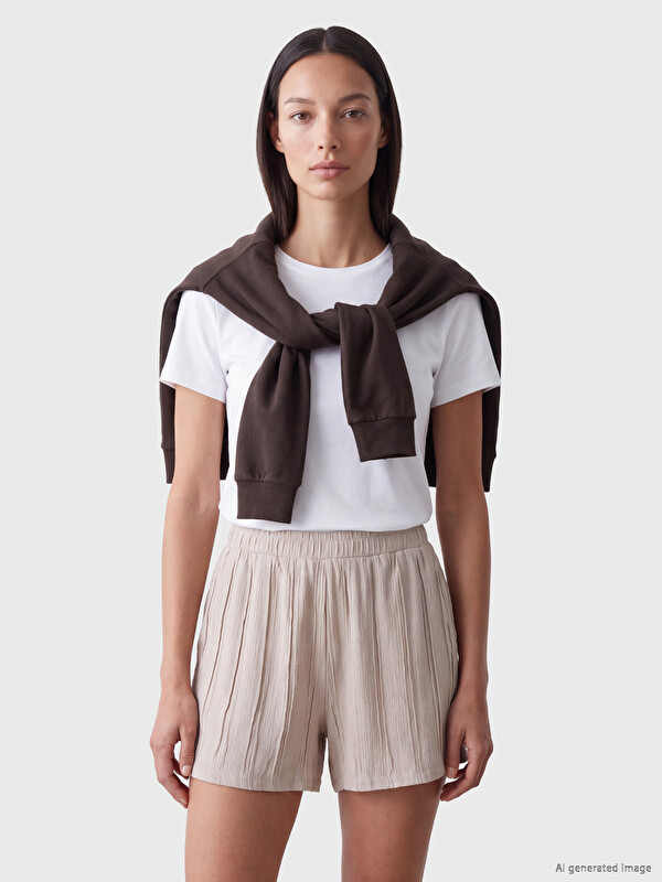 LCW EVERYDAY Elastic Waist Textured Women's Shorts