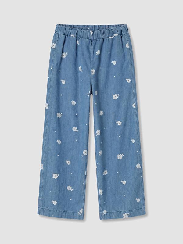 LCW Kids Çiçekli Wideleg Kız Çocuk Jean Pantolon