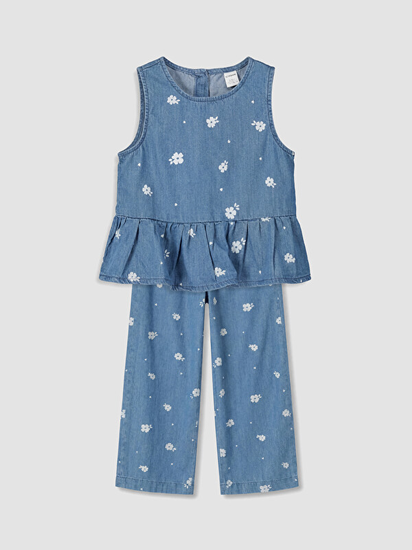 LCW Kids Çiçekli Kız Çocuk Jean Takım