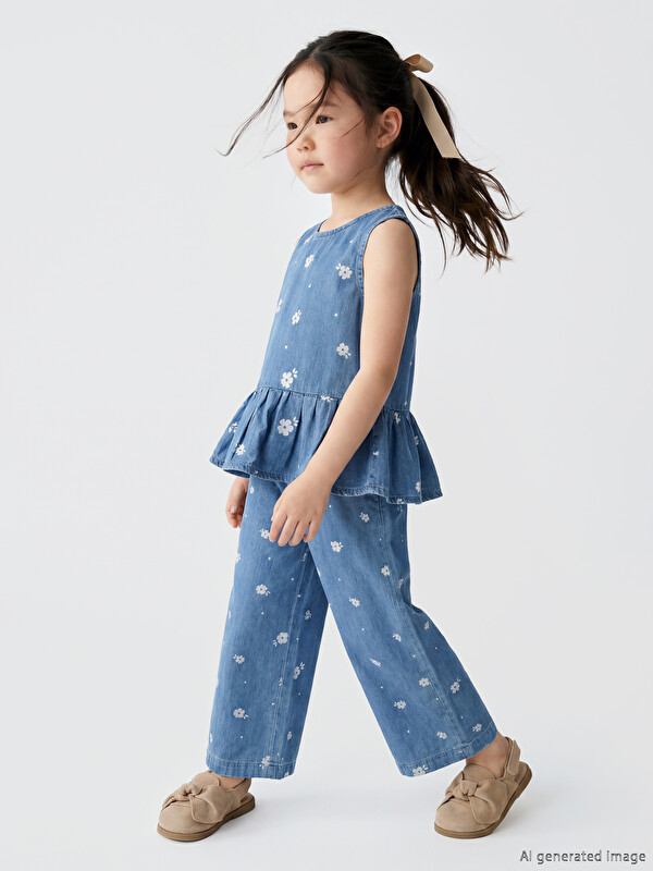 LCW Kids Çiçekli Kız Çocuk Jean Takım