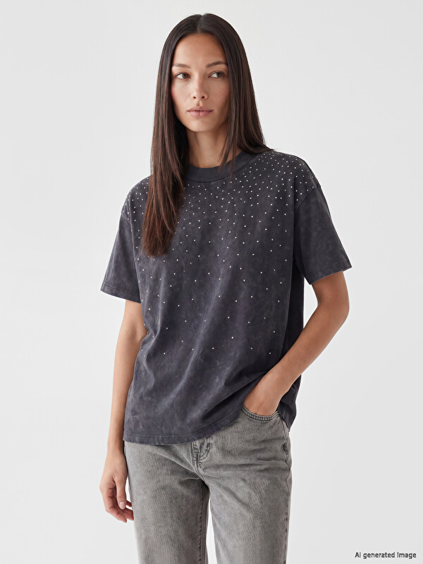 LCW Modest Bisiklet Yaka Taşlı Bluz