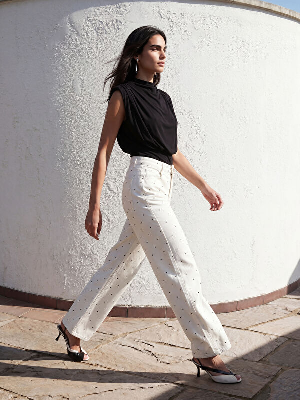 LCW Jeans Puantiyeli Straight Fit Kadın Jean Pantolon