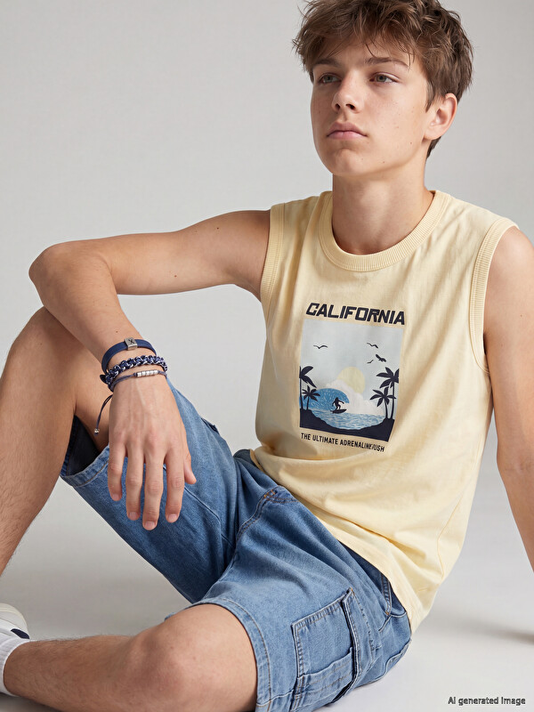 LCW Kids Bisiklet Yaka California Baskılı Erkek Çocuk Atlet