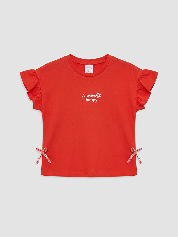 LCW Kids Bisiklet Yaka Çiçekli Kız Çocuk Fırfırlı Tişört