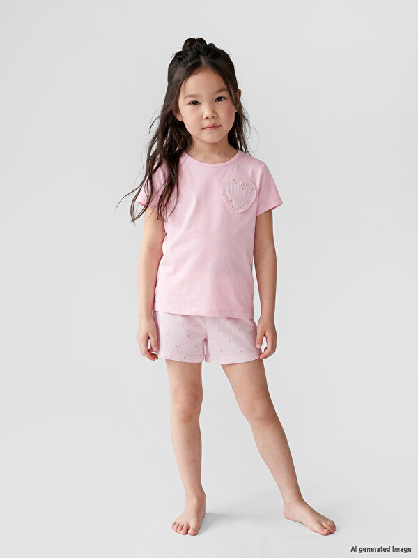 LCW Kids Crew Neck Girls' Shorts Pyjamas Set