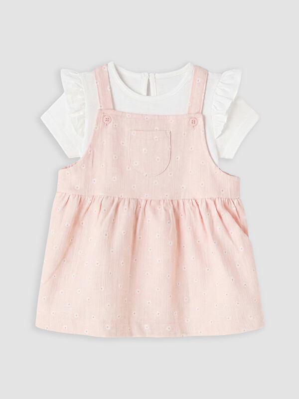 LCW baby Kız Bebek Gabardin Salopet Takım