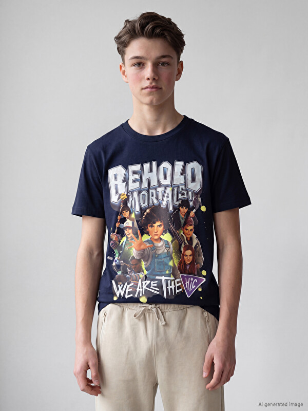 LCW Kids Bisiklet Yaka Stranger Things Baskılı Erkek Çocuk Tişört