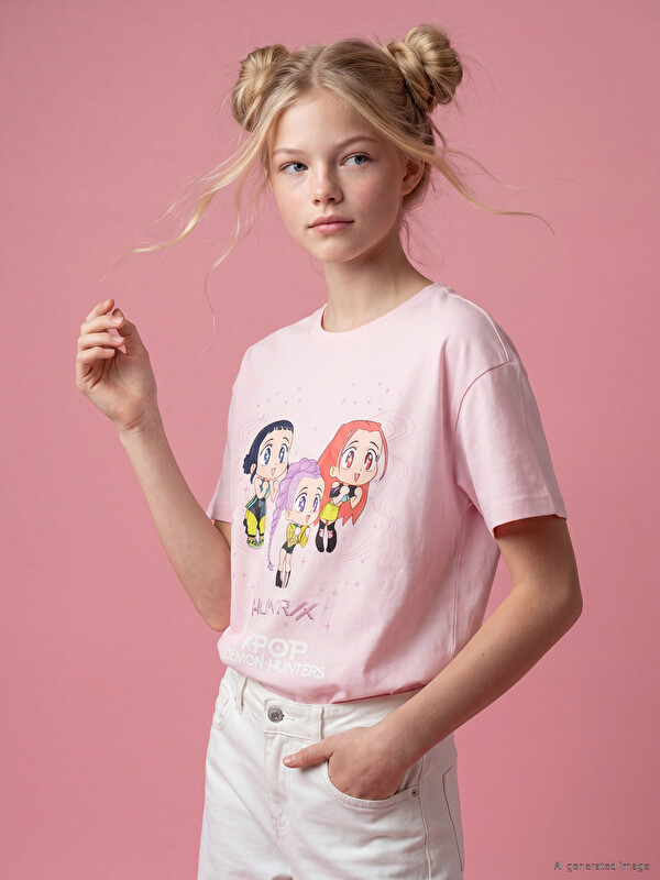 LCW Kids K-pop Demon Hunters Printed Girls' T-Shirt