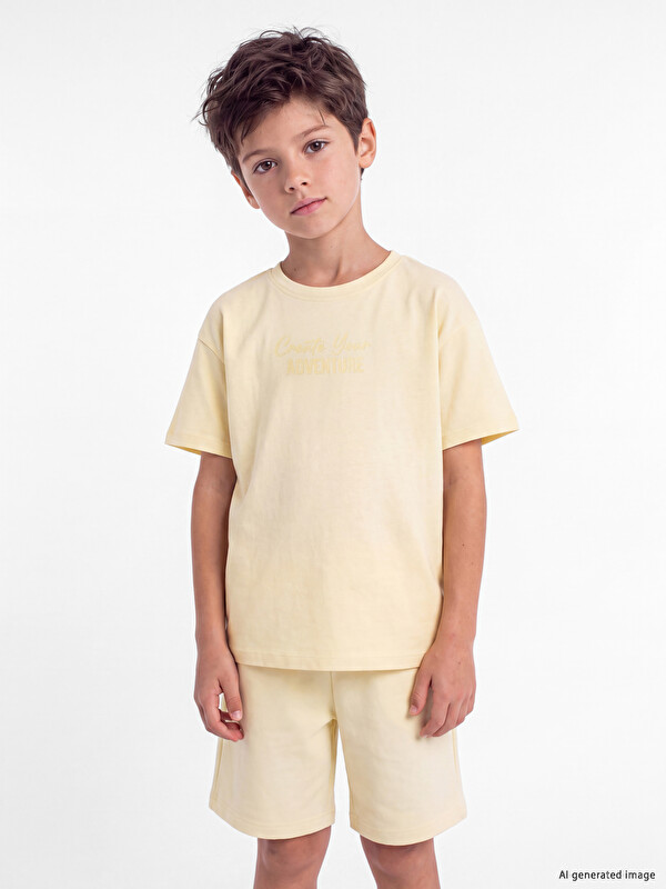 LCW Kids Bisiklet Yaka Baskılı Erkek Çocuk Tişört
