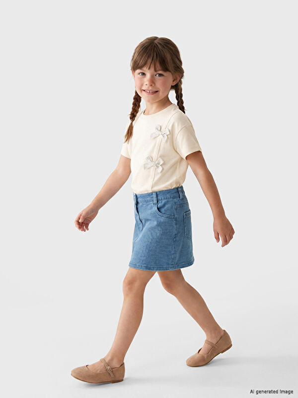 LCW Kids Fiyonk Detaylı Kız Çocuk Tişört