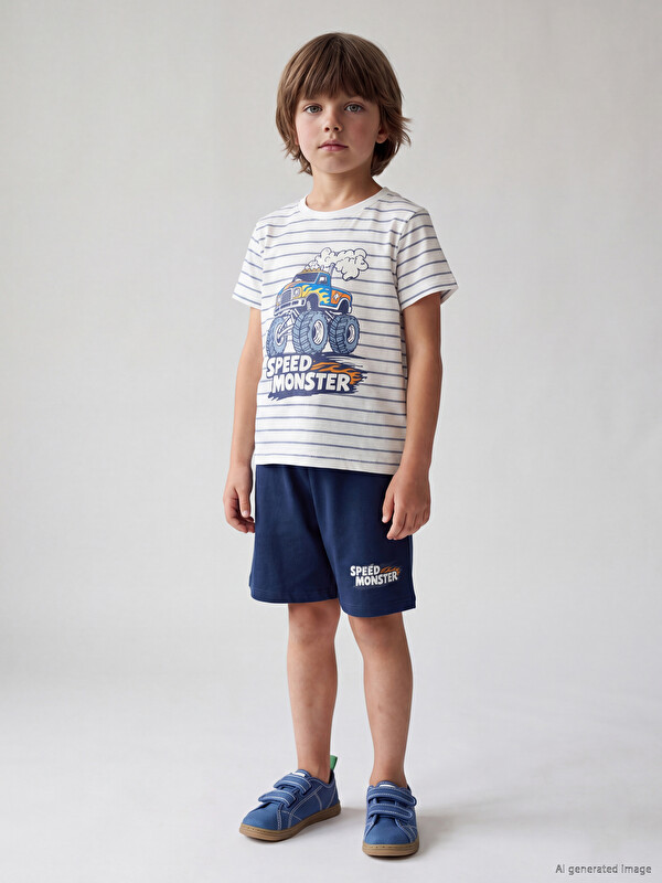 LCW Kids Okrugli izrez kratki pidžama set za dječake