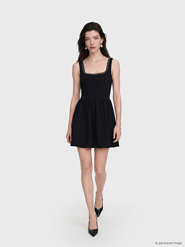 LCW Comfort Kare Yaka Taşlı Mini Elbise