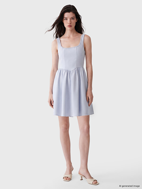 LCW Comfort Kare Yaka Taşlı Mini Elbise