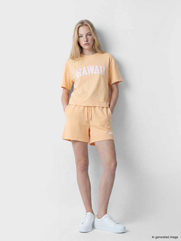 XSIDE Beli Lastikli Hawaii Baskılı Kadın Şort