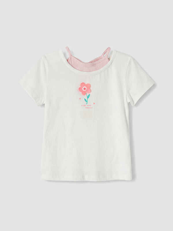 LCW Kids Çiçek Nakışlı Kız Çocuk Tişört