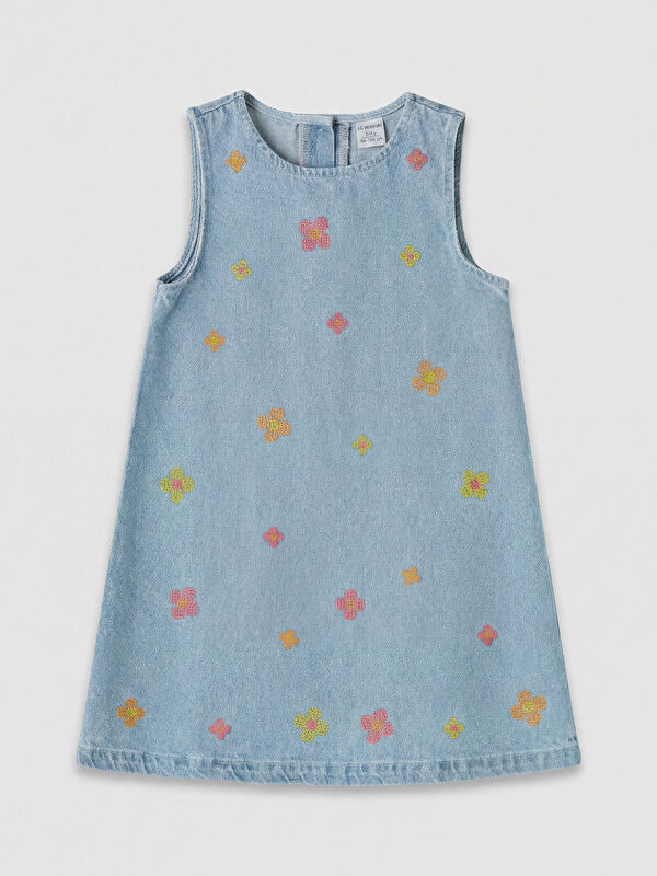 LCW Kids Çiçek Nakışlı Kız Çocuk Jean Elbise
