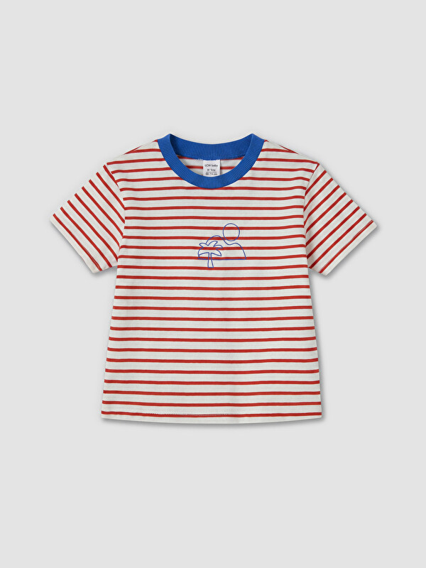 LCW baby Bisiklet Yaka Çizgili Erkek Bebek Tişört