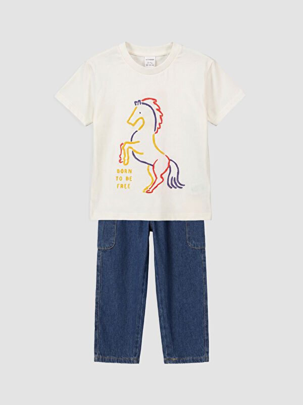 LCW baby Erkek Bebek Tişört ve Pantolon Takım