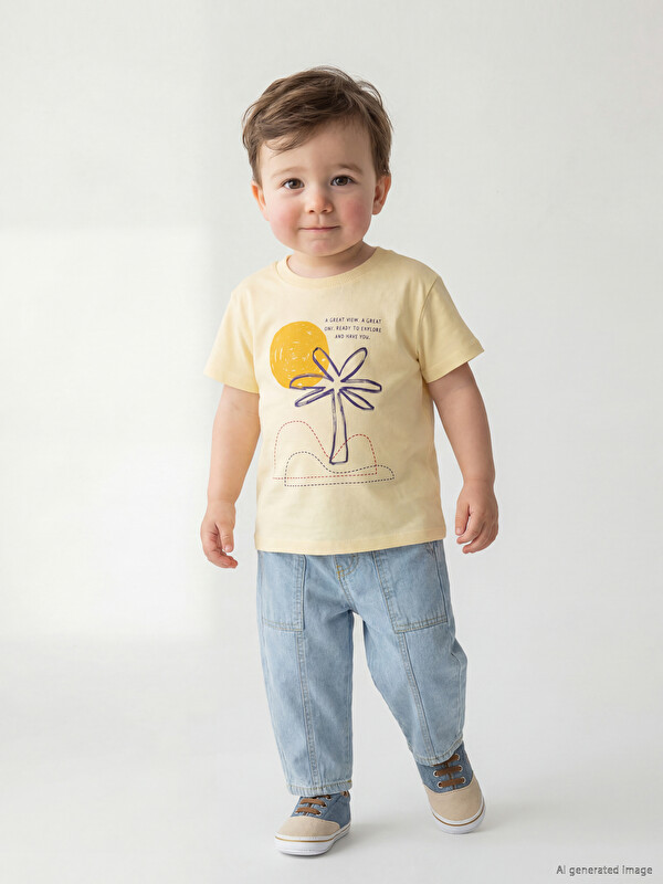 LCW baby Printed Baby Boys' T-Shirt and Pants Set
