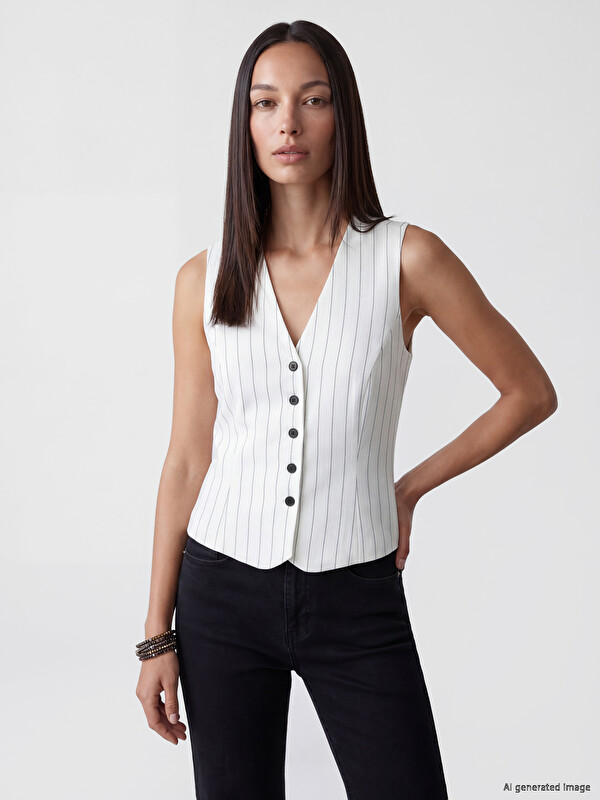 LCWAIKIKI Classic V Neck Striped Women's Classic Waistcoat