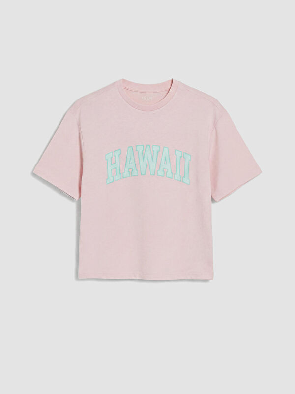 XSIDE Bisiklet Yaka Hawaii Baskılı Kadın Tişört