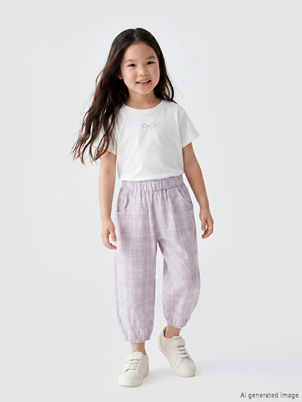 LCW Kids Beli Lastikli Kız Çocuk Kareli Pantolon