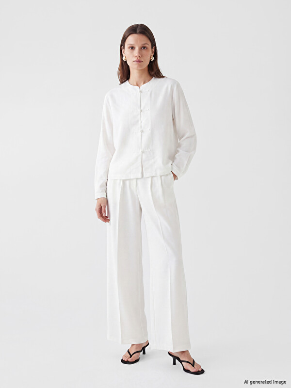 LCW Modest Loose Fit Keten Görünümlü Kadın Pileli Pantolon