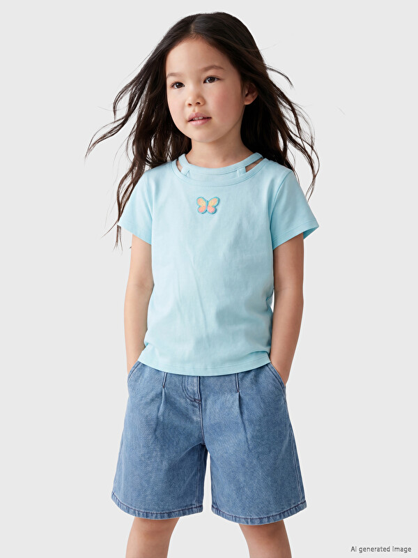LCW Kids Kelebek Nakışlı Kız Çocuk Tişört