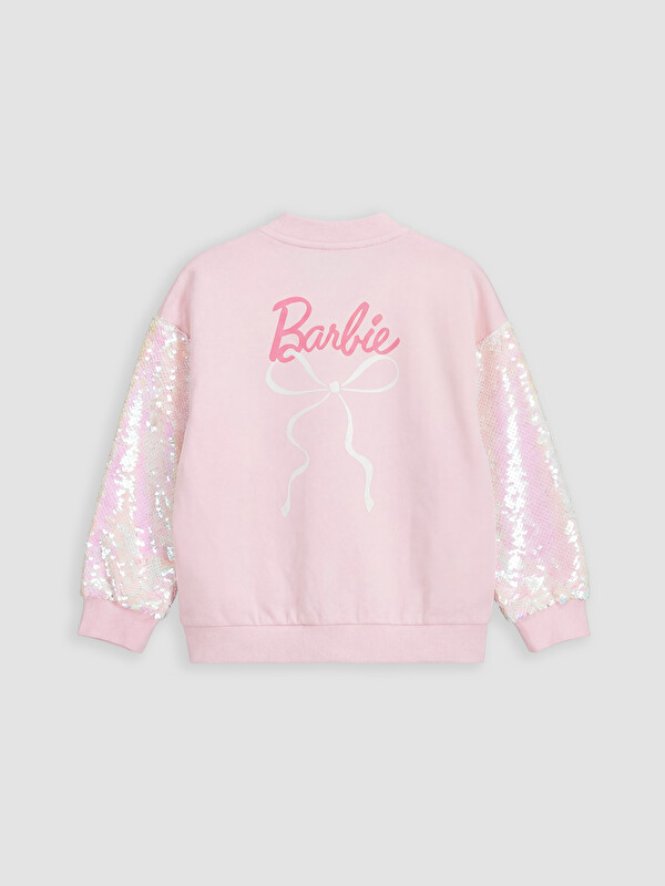 LCW Kids Kolej Yaka Barbie Baskılı Kız Çocuk Fermuarlı Sweatshirt
