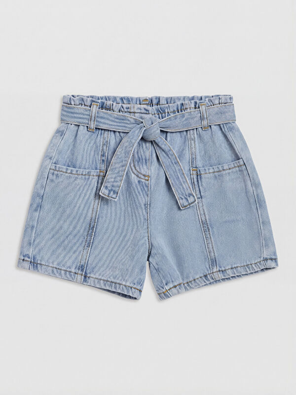 LCW Kids Beli Kemerli Kız Çocuk Jean Şort