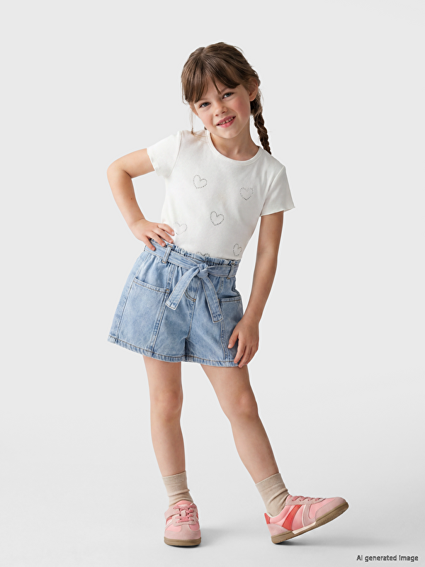 LCW Kids Beli Kemerli Kız Çocuk Jean Şort