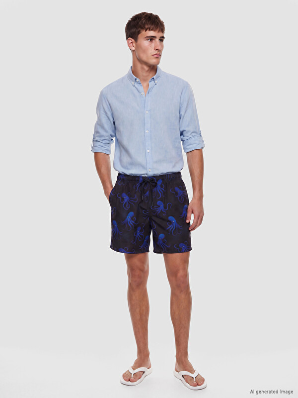 LCW SWIMWEAR Kısa Boy Ahtapot Baskılı Erkek Deniz Şortu