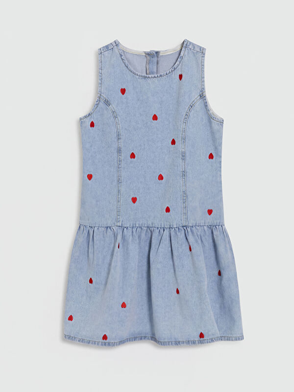 LCW Kids Kalp Nakışlı Kız Çocuk Jean Elbise