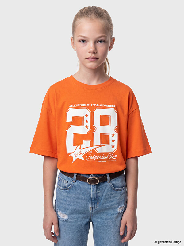 LCW Kids T-shirt e stampuar me jakë të rrumbullakët për vajza