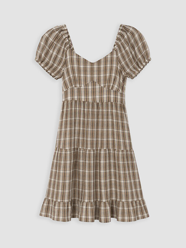 LCW Vision U Neck Plaid Crinkle Dress