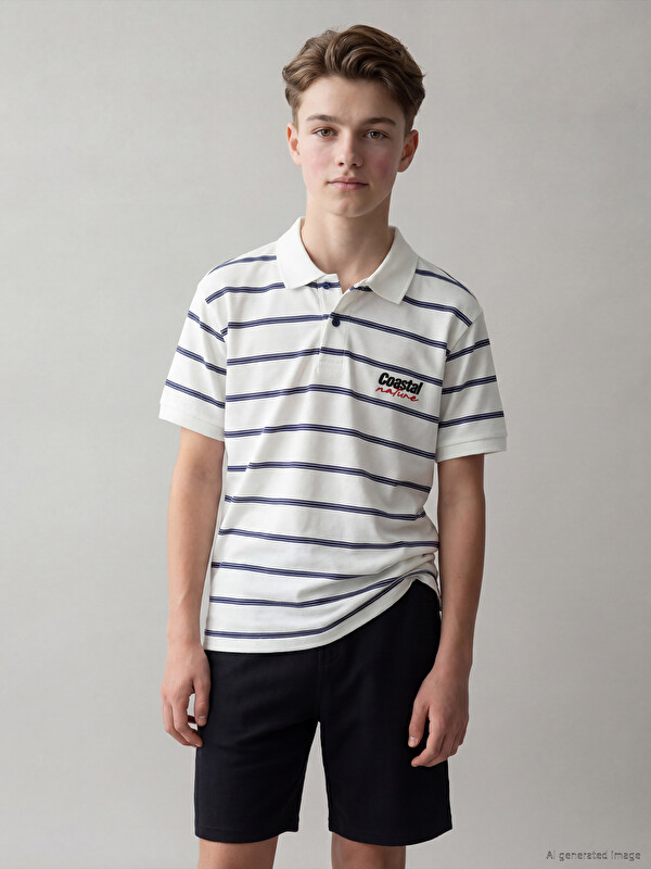 LCW Kids Polo Yaka Çizgili Erkek Çocuk Tişört