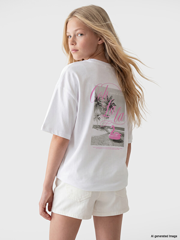 LCW Kids Loose Fit Baskılı Kız Çocuk Tişört