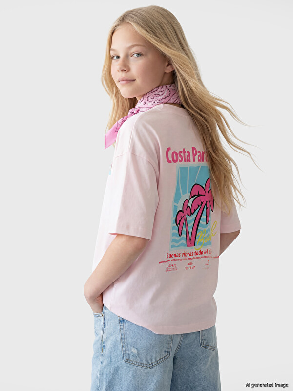 LCW Kids Loose Fit Baskılı Kız Çocuk Tişört