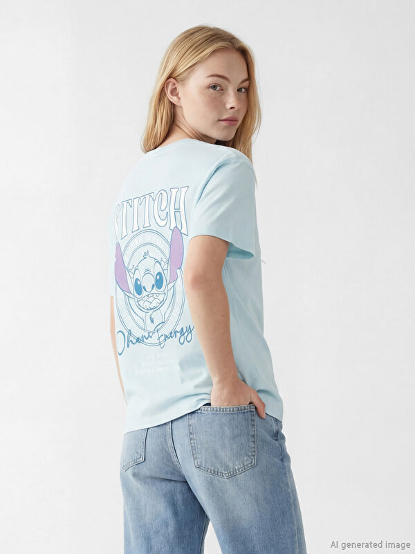 XSIDE Bisiklet Yaka Stitch Baskılı Kadın Tişört