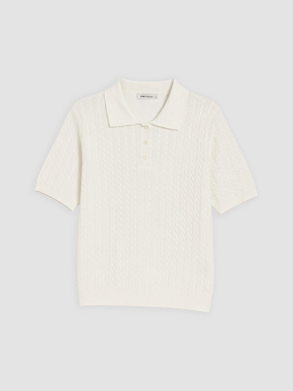 LCW EVERYDAY Polo Yaka Saç Örgüsü Desenli Kadın Triko Kazak