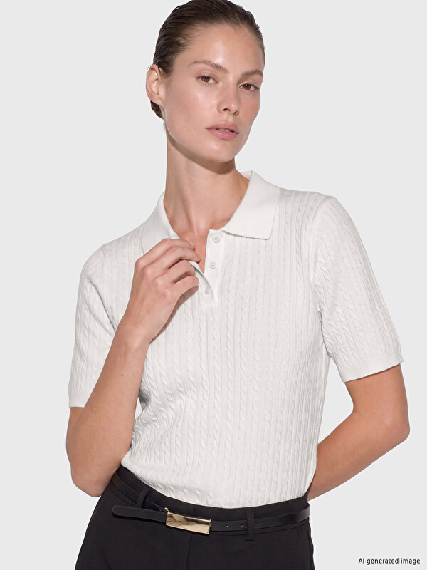 LCW EVERYDAY Polo Yaka Saç Örgüsü Desenli Kadın Triko Kazak