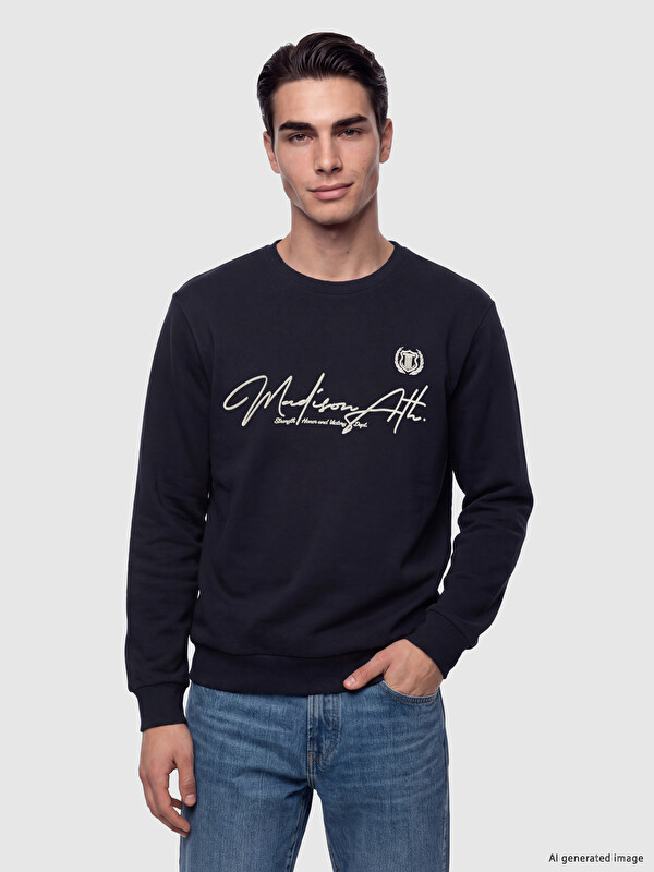 LC WAIKIKI Bisiklet Yaka Baskılı Erkek Sweatshirt