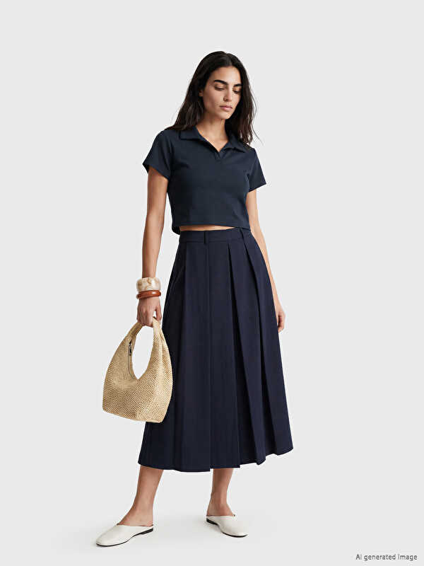 LCW Vision High Waist Pleated Midi Skirt