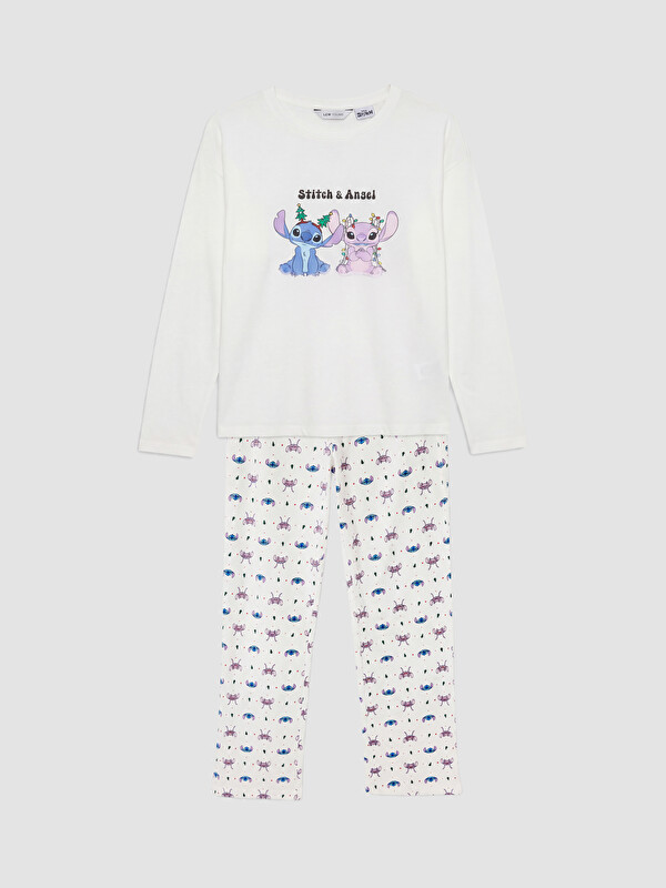 LCW Young Stitch ve Angel Baskılı Pijama Takımı