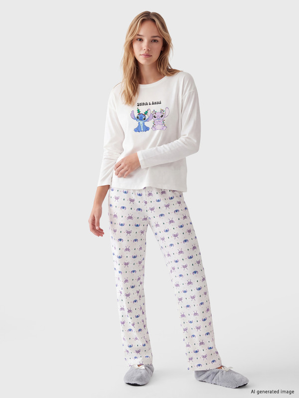 LCW Young Stitch ve Angel Baskılı Pijama Takımı