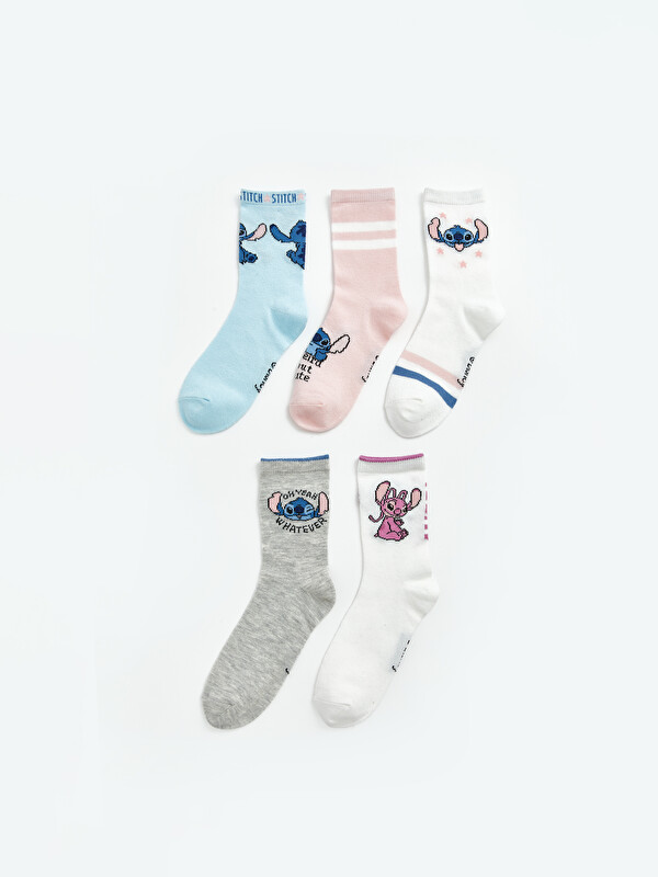 LCW Kids 5 Pieces Stitch and Angel Printed Girls' Ankle Socks